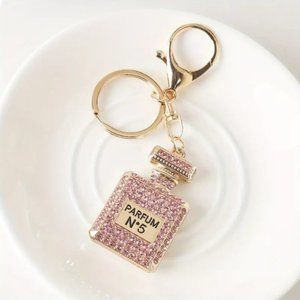 Pink Perfume Bottle Sparkling Rhinestone Cute Car Key Ring Purse Charm